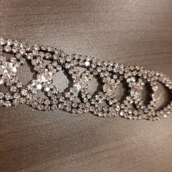 Braided Faux Diamond Bracelet Rhinestone Formal Wedding Woven Chunky Gunmetal - Picture 6 of 12